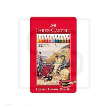 faber-castell / مداد رنگی / 12 رنگ / جعبه فلزی / قرمز رنگ